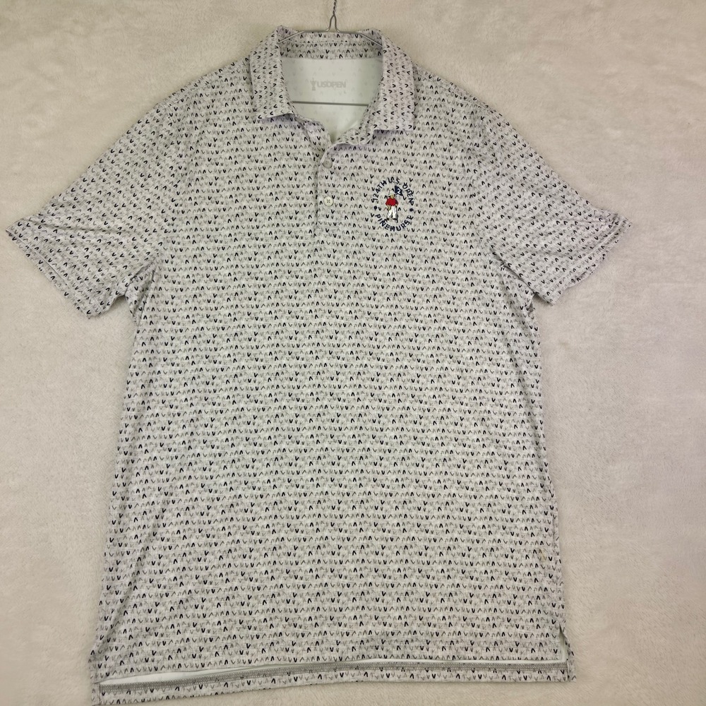 US Open 124th Pinehurst Golf Polo Shirt Mens Large White Chevron Putter Boy L